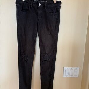 American Eagle Outfitters Black Skinny Jeans with Distressed Knees Jegging 6